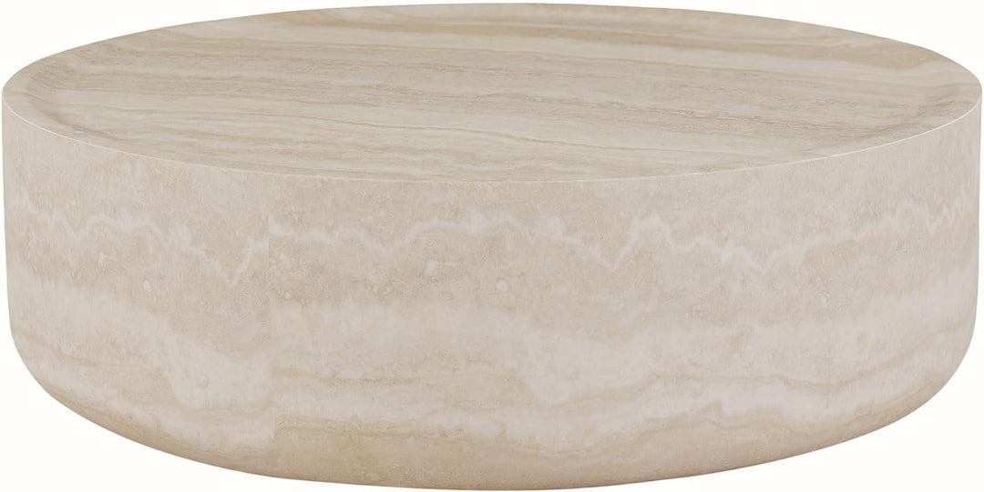 Round Coffee Table for Living Room, Modern Drum Center Table, 35.43"-Wash White