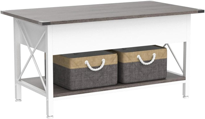 Lift Top Coffee Table with Storage Bins, White Walnut