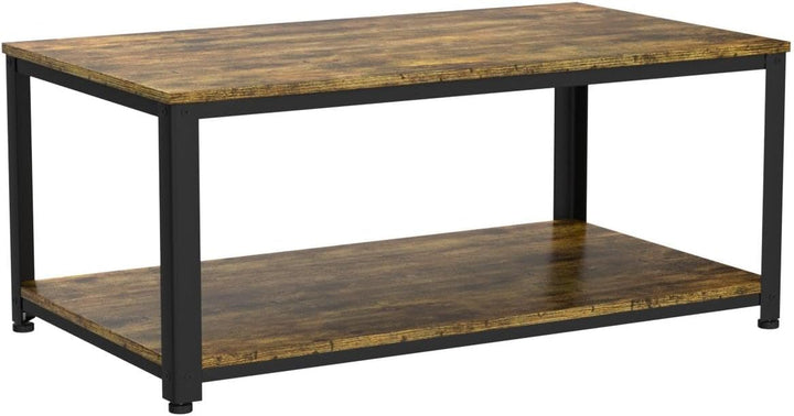 Rustic 2-Tier Industrial Coffee Table with Storage Shelf, Rectangular Side End Table