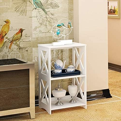 3-Tier End Table White Compact Nightstand Shelf