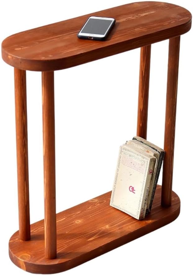 Solid Wood Narrow Side Table, Slim End Table, Small Coffee Table (Chestnut)