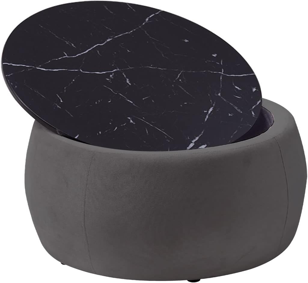 Modern Round Storage Ottoman Coffee Table, Grey