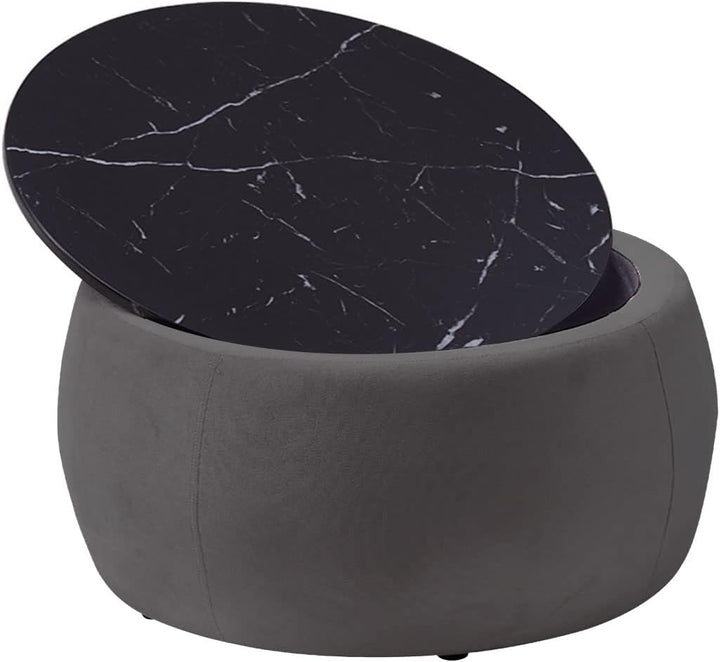 Modern Round Storage Ottoman Coffee Table, Grey