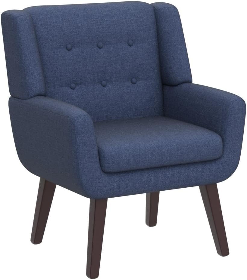 Accent Chair, Arm Chair Set of 2, Button Tufted Upholstered Reading Chair, Linen Fabric Mid Century Modern Chairs for Bedroom, Living Room Chair, Comfy Sofa Chair(2, Dark Blue)