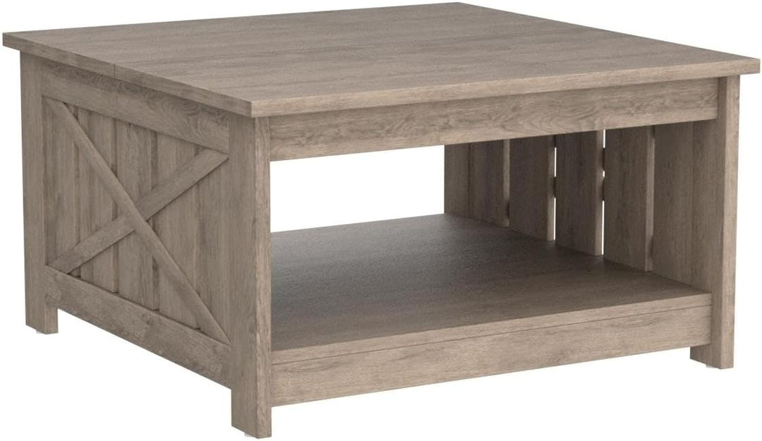 YITAHOME Farmhouse Coffee Table with Storage, Rustic Grey