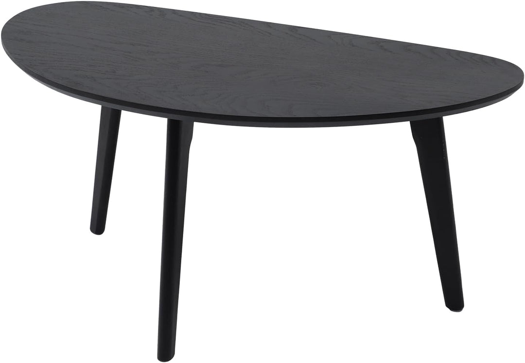 Small Black Oval Coffee Table for Small Spaces, Modern Center Table with Oak Wood Legs