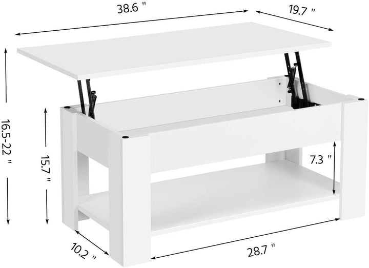 Lift Top Coffee Table with Hidden Storage and Shelf, White