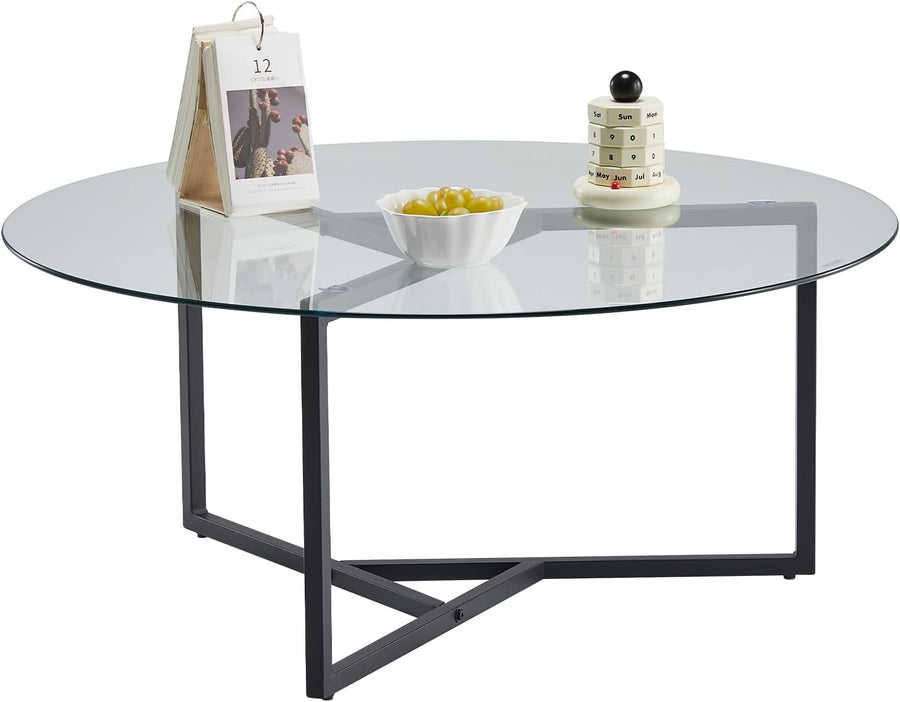 Tempered Glass Coffee Table, Modern Minimalist Accent Table (Transparent)