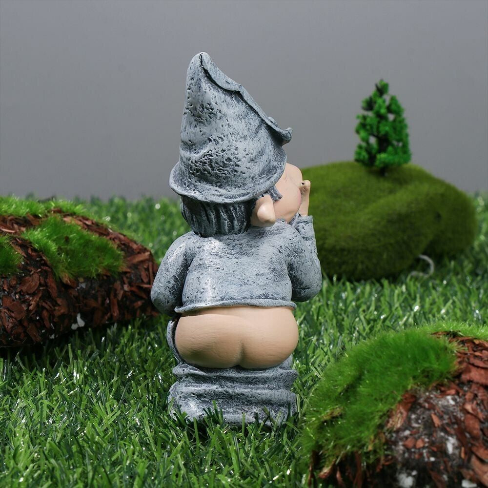 Naughty Gnome Miniature Resin Statue: Funny Pooping Dwarf