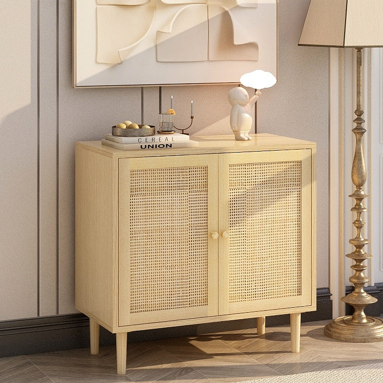 Rattan Accent Cabinet with Doors and Storage