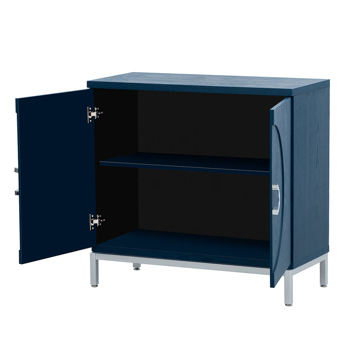 Navy Storage Cabinet with Solid Wood Veneer & Metal Legs