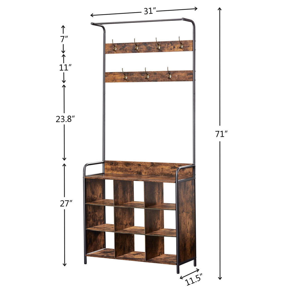 3-in-1 Coat Rack with Shoe Rack - Entryway Storage Rack