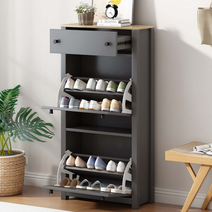 Top Shoe Cabinet with 2 Flip Drawers, Independent Shoe Rack