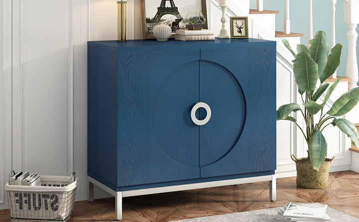 Navy Storage Cabinet with Solid Wood Veneer & Metal Legs