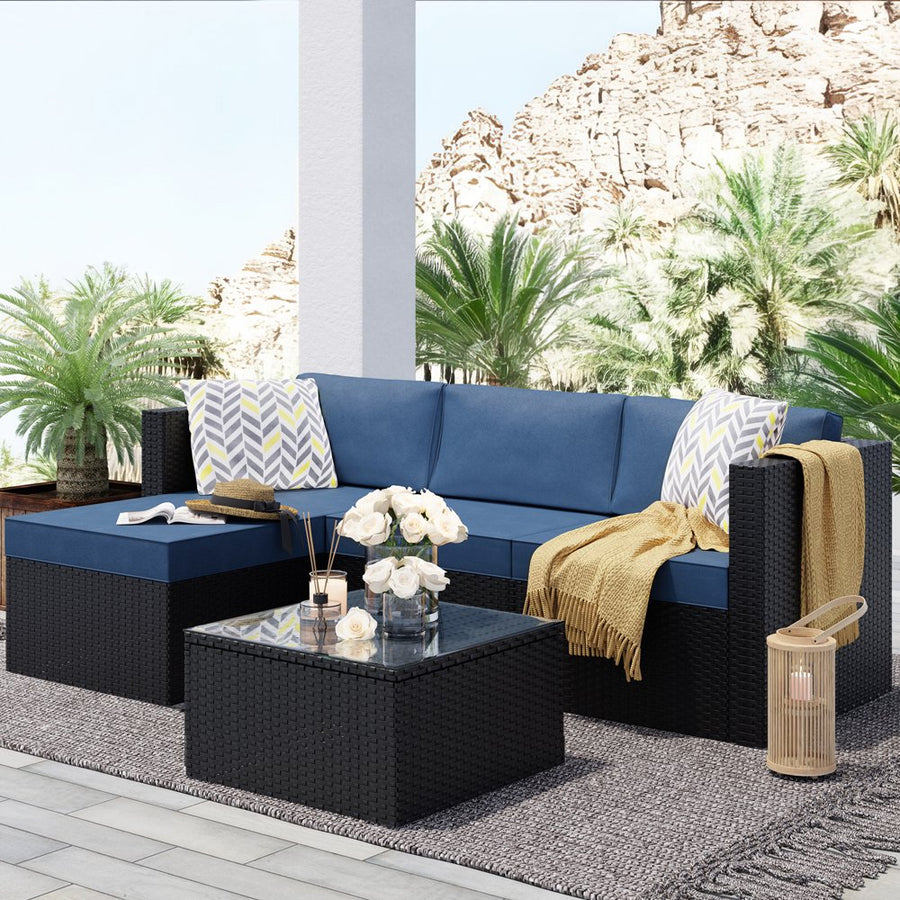 Outdoor Sofa Set: 3-Piece Aegean Blue Patio Furniture