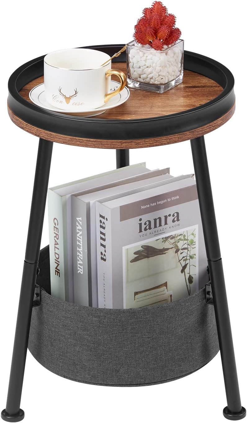 Small Round End Table, 2 Tier Side Table