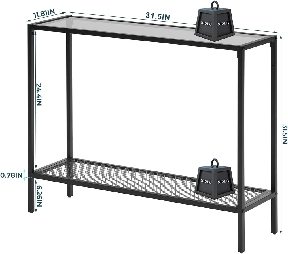 Black Console Table Glass Entryway Narrow Sofa