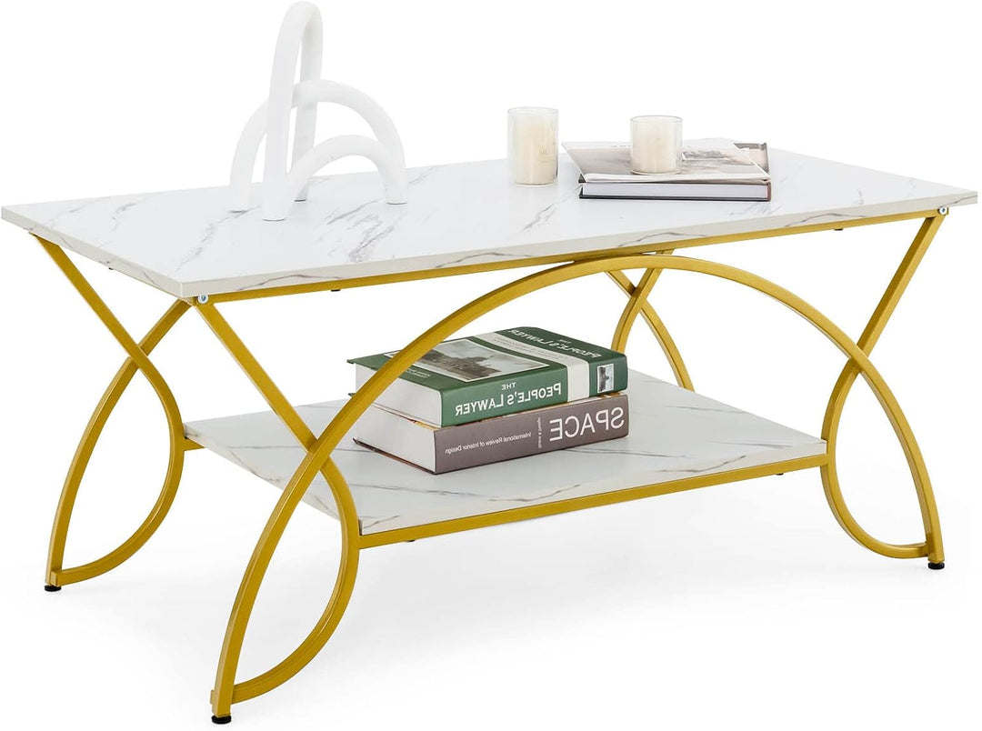 COSTWAY Marble Coffee Table, Modern Faux Marble Accent Table