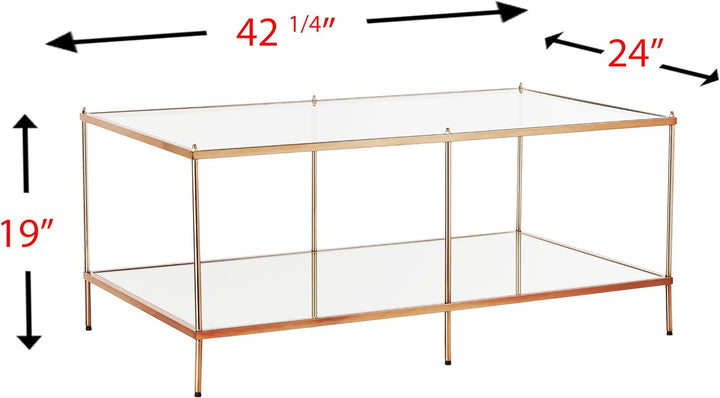 Glamorous Mirrored 2-Tier Coffee Table, Gold