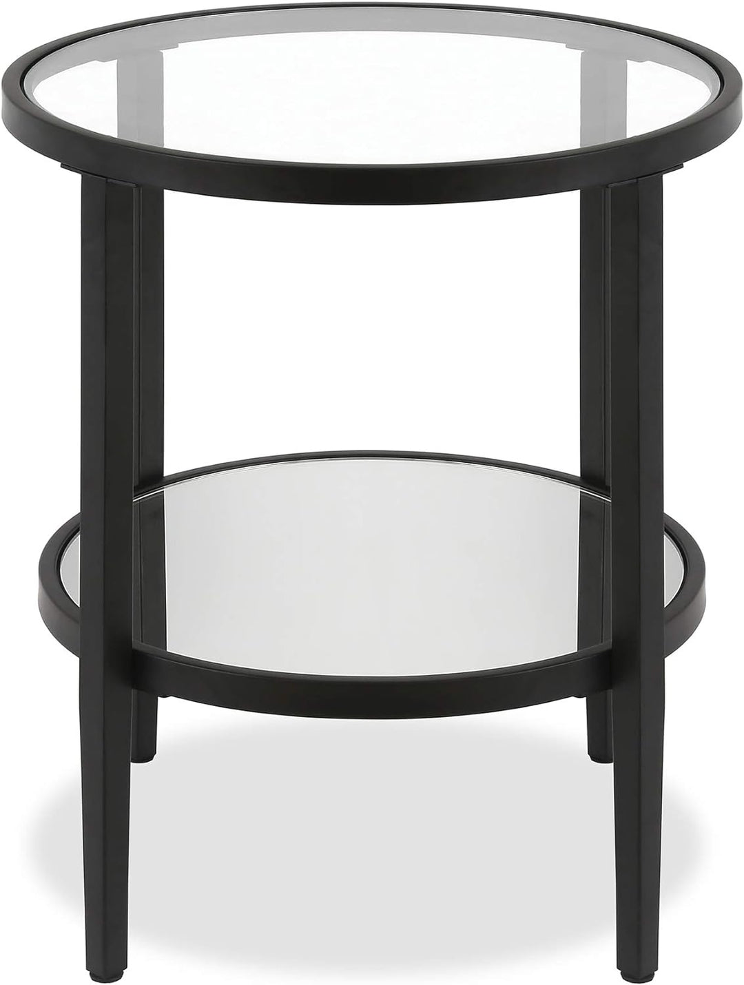 Elegant Round Side Table with Mirror Shelf, Blackened Bronze