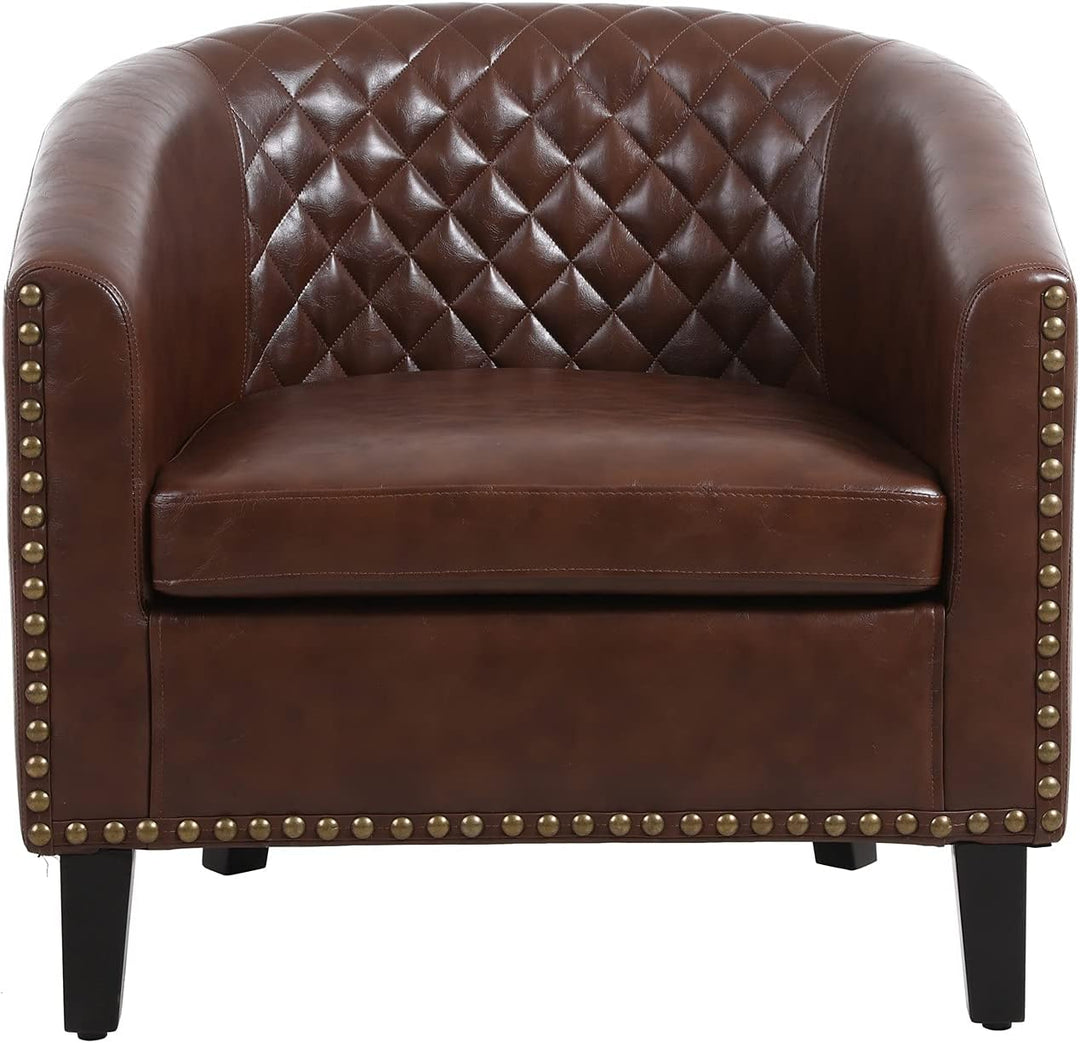 Classic Brown Leather Accent Arm Chair Barrel