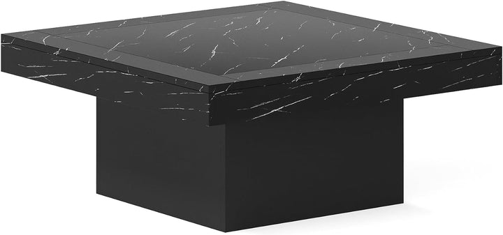 Stylish Square LED Coffee Table, Faux Marble Blackblack