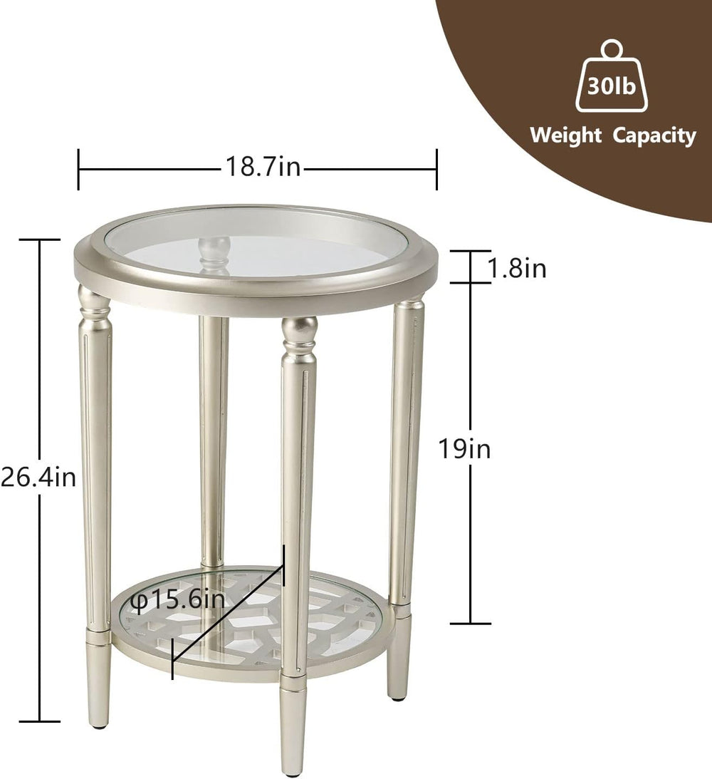 Modern Round End Table, 2-Tier Champagne Side