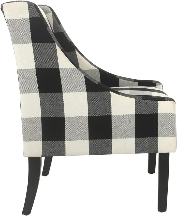 Upholstered Swoop Arm Accent Chair Black Plaid