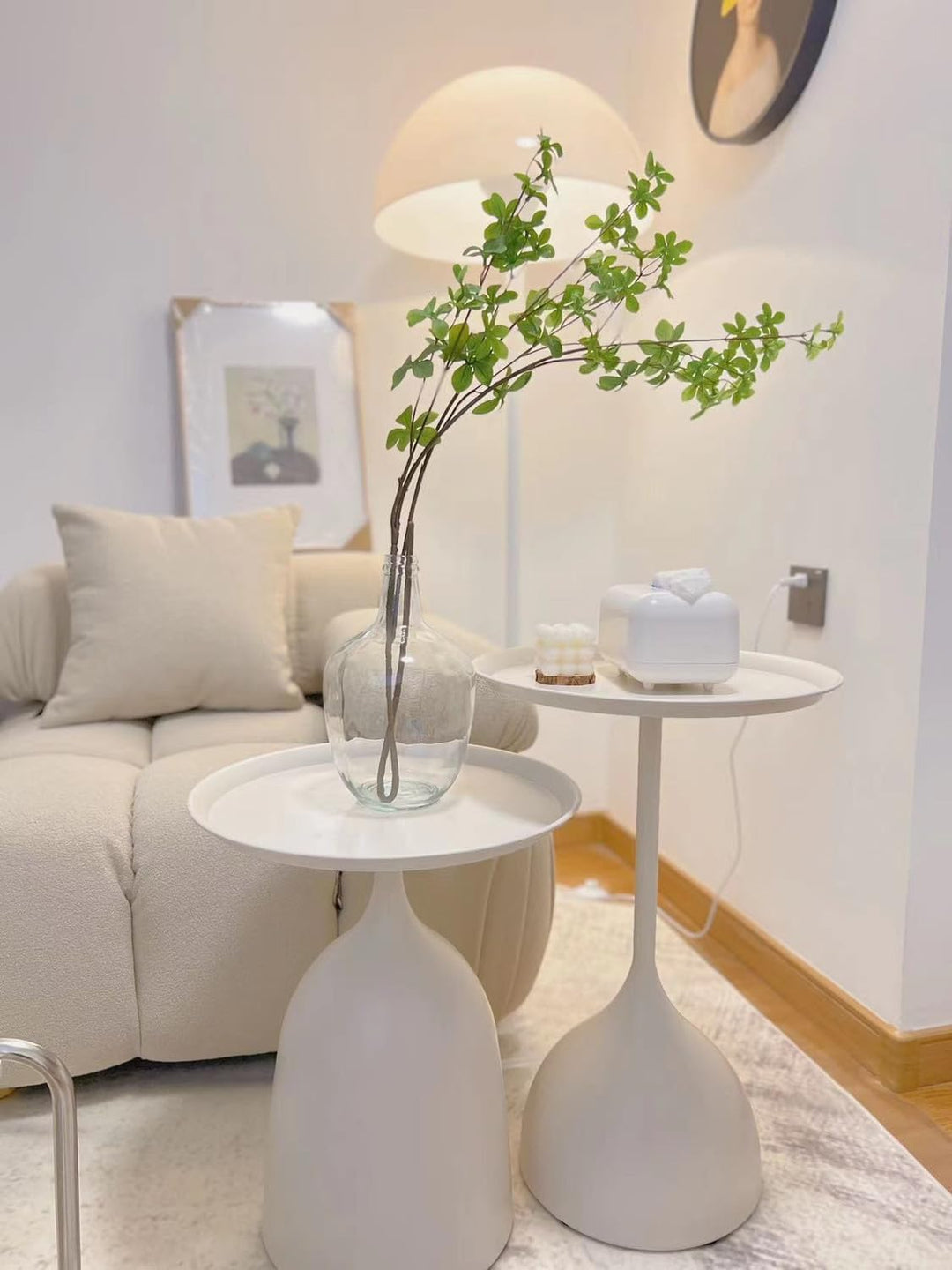 Versatile Beige Nesting Side Tables, Modern Round End Table Set