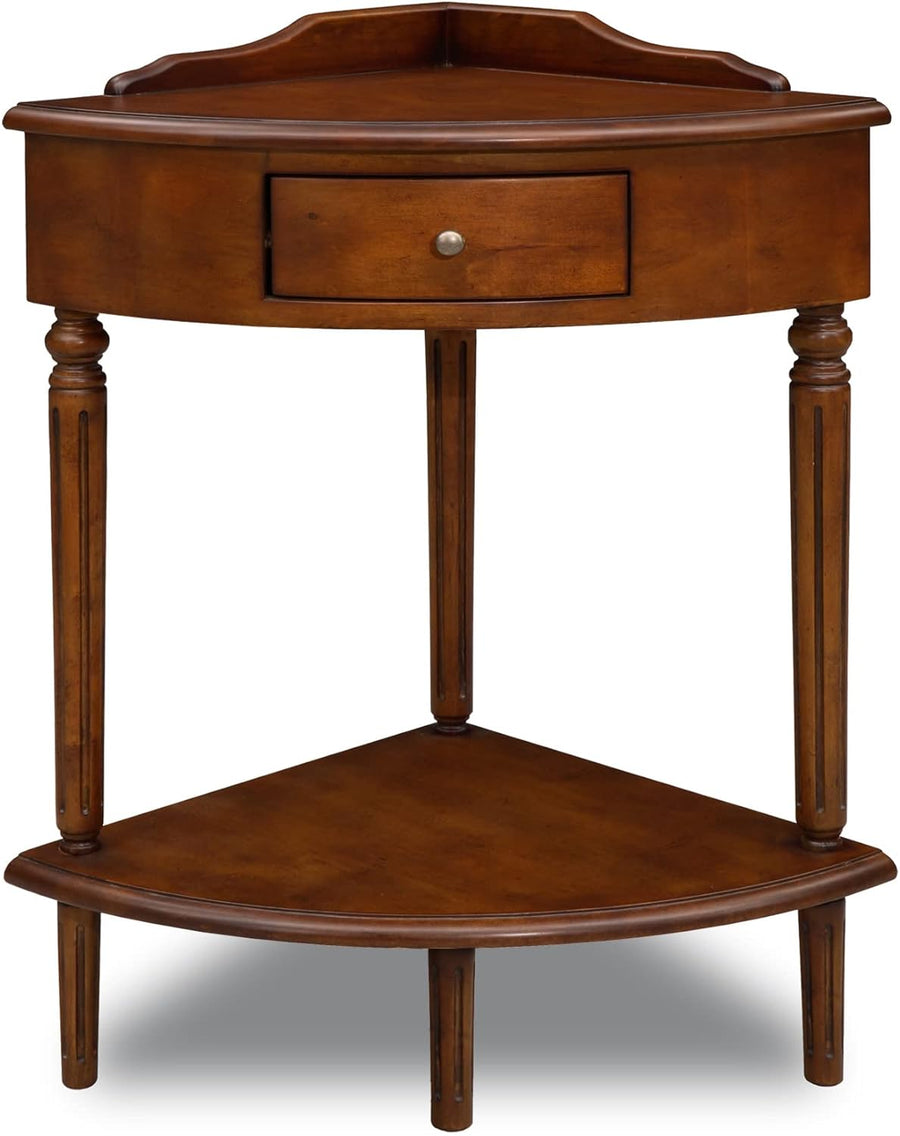 Leick Corner Accent Table with Drawer & Shelf, Pecan