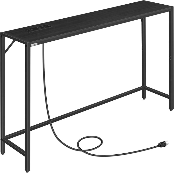 Console Table, Narrow Sofa Table, 43.3 Entrance Table with Power Station, Black CTHB112E01