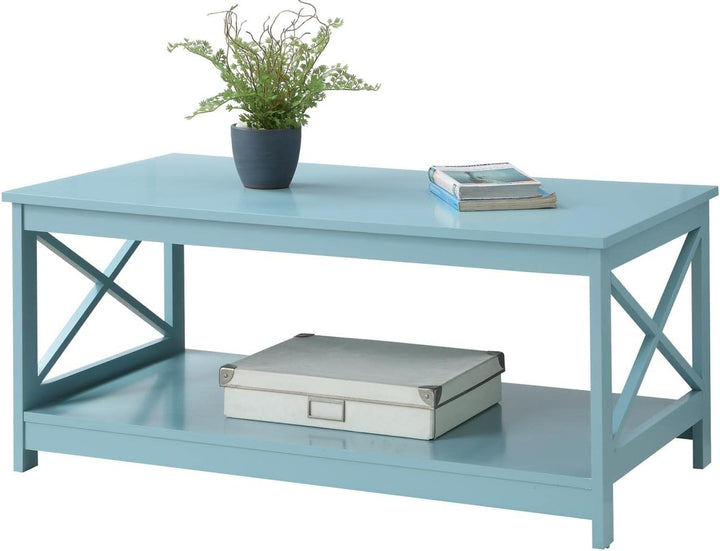 Convenience Concepts Oxford Coffee Table with Shelf, Sea Foam Blue