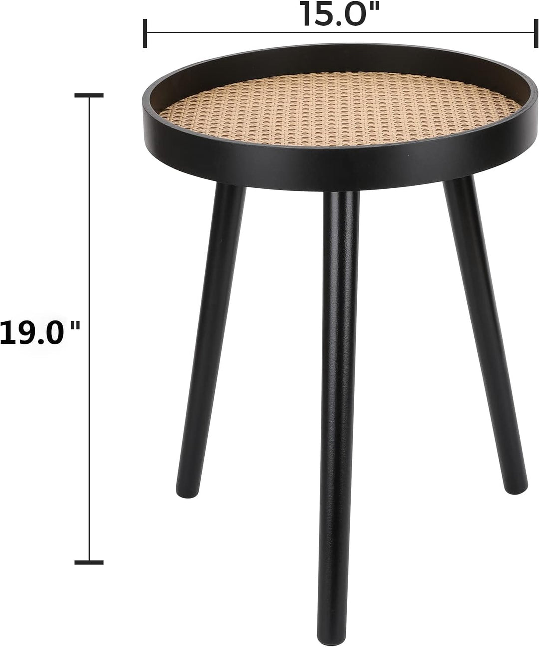 Rattan Round Side Table, Black