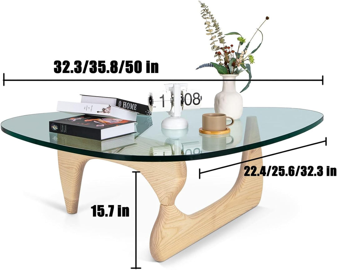 Triangle Glass Coffee Table, Mid-Century Modern End Table, Transparent