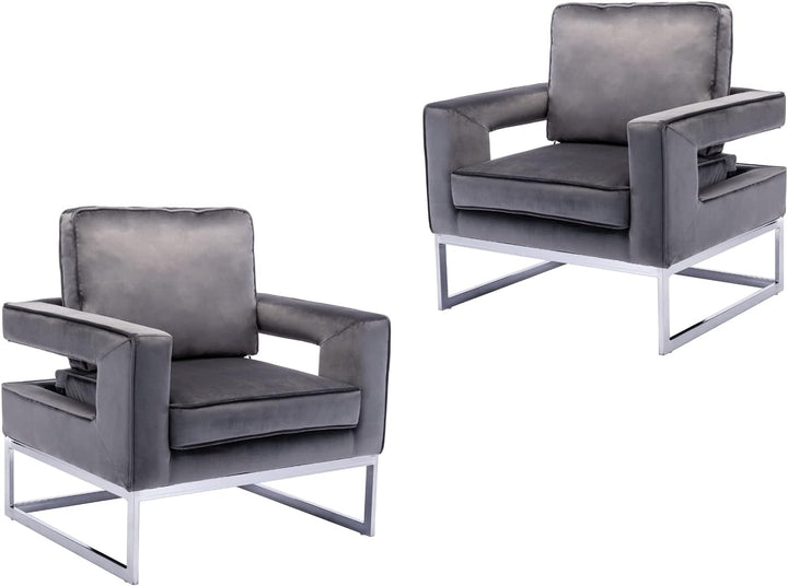 Velvet Accent Chairs Set of 2 Upholstered, Grey