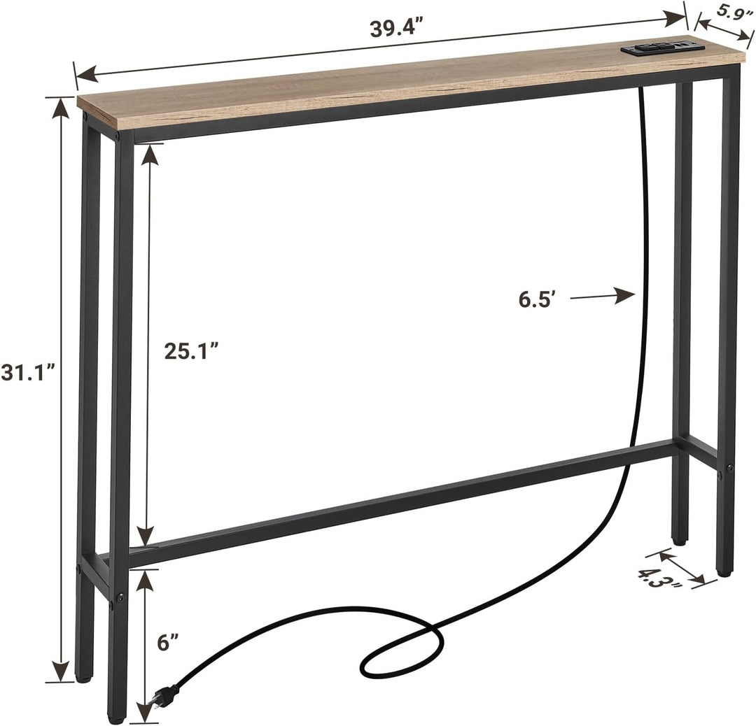 5.9" Console Sofa Table Power Outlets White Oak