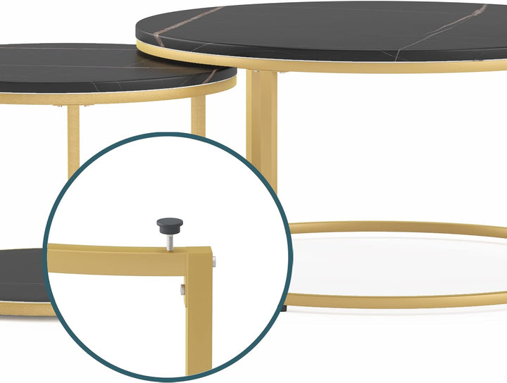 Elegant Modern Round Coffee Table Set, Black