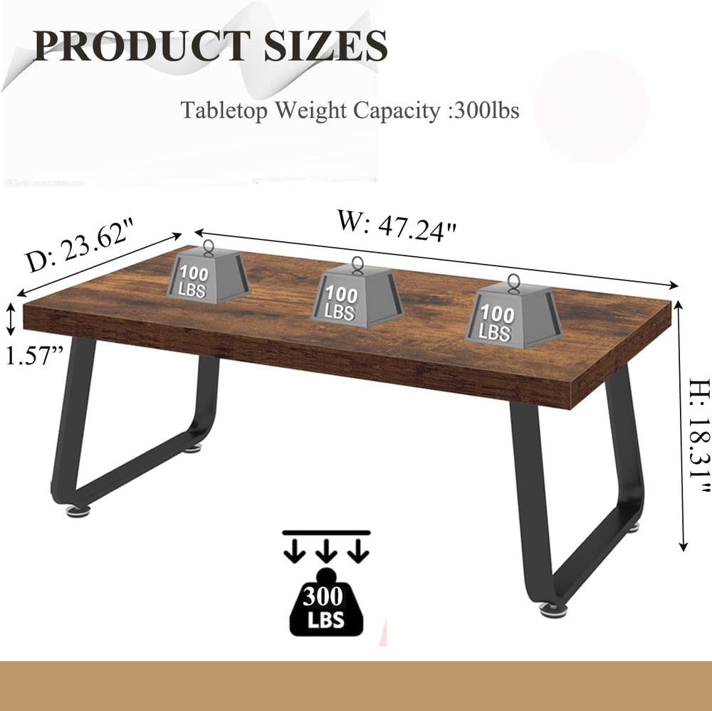 HSH Wooden Coffee Table, Industrial Rectangle Center Table, Modern Minimalist Living Room Furniture, Rustic Brown