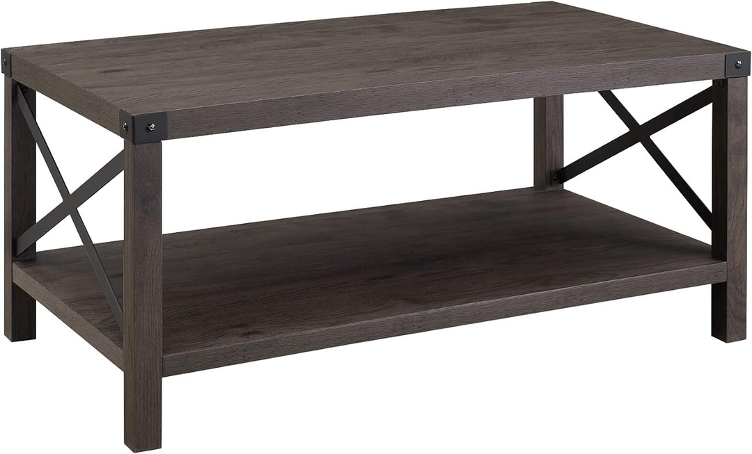 Sedalia Modern Farmhouse Metal Coffee Table, Sable Grey