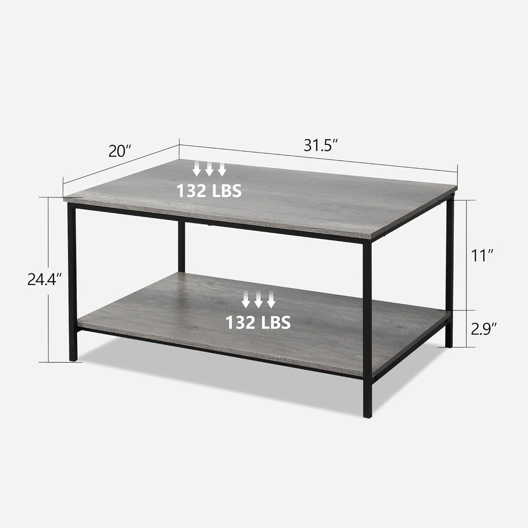 2-Tier Coffee Table with Storage Shelf, Grey Oak