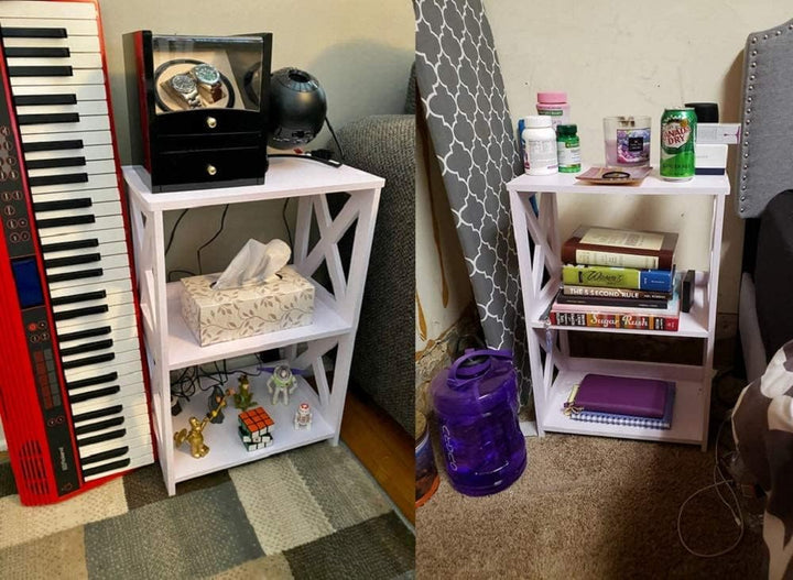 3-Tier End Table White Compact Nightstand Shelf