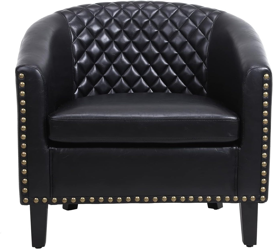 Classic Black Leather Accent Arm Chair Club Sofa