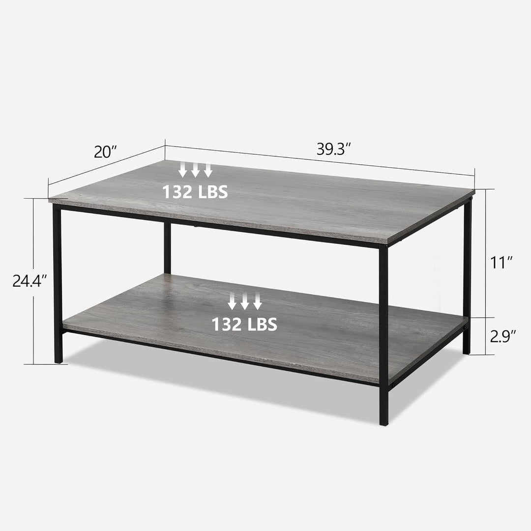 2-Tier Coffee Table with Storage Shelf, Grey Oak 39.3in