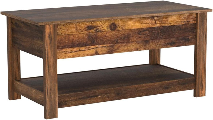 Modern Lift Top Coffee Table with Storage Shelf, Rustic Brown