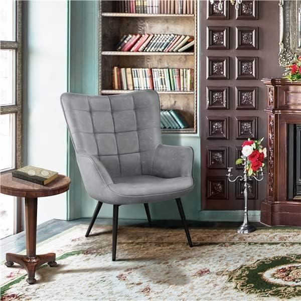 Faux Leather Tufted Accent Chair Gray