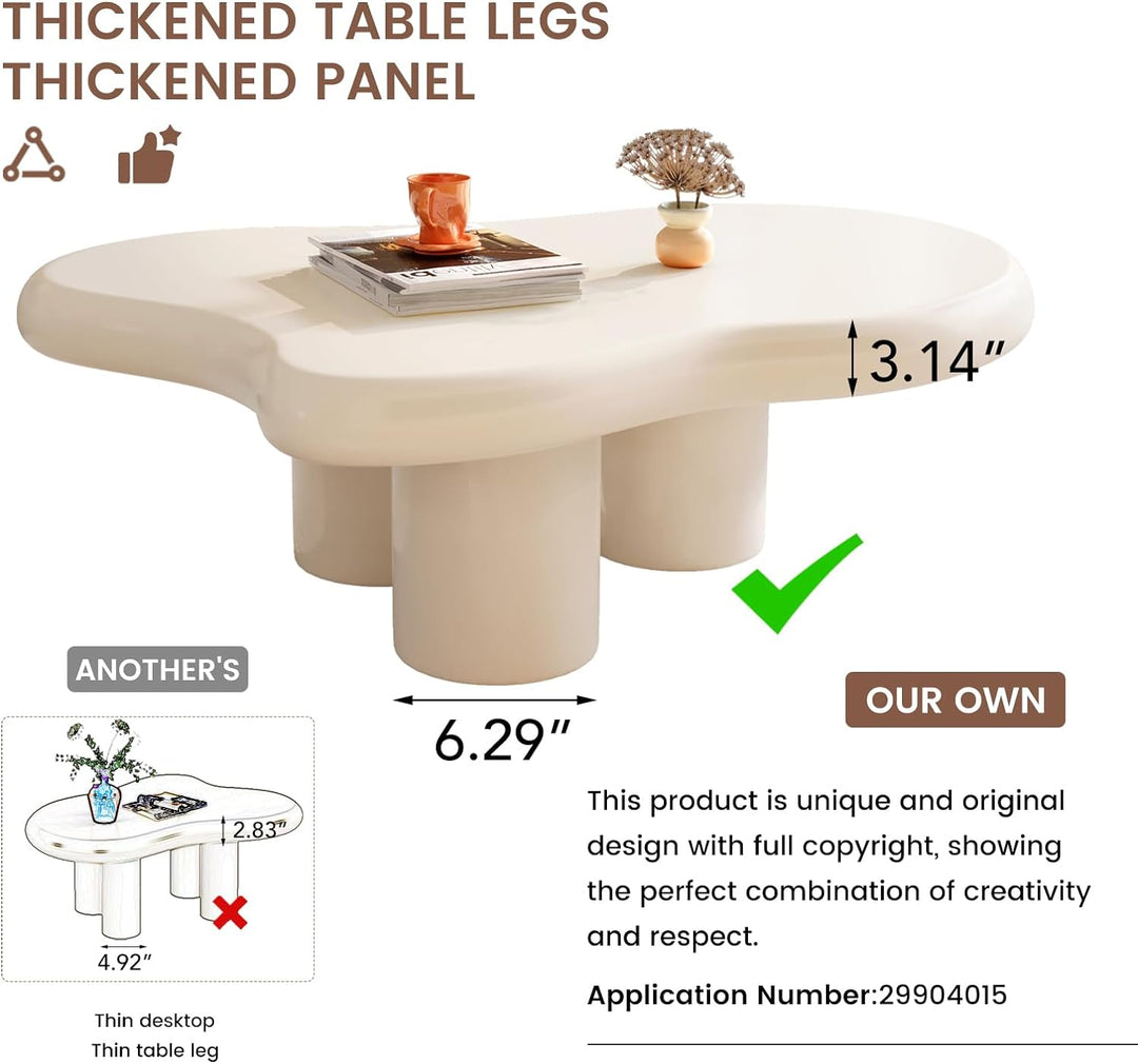 Cloud Coffee Table, Modern White Living Room Coffee Table (White)