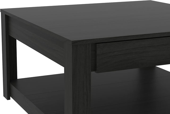 Galano Philia Modern Rectangular Coffee Table, 2-Tier, Black Oak