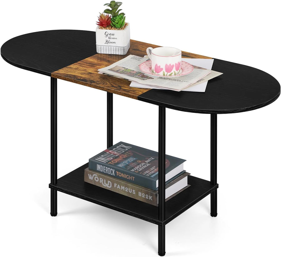 Elegant 2-Tier Oval Coffee Table, Brown & Black