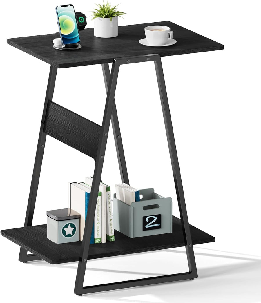 Small Side Table - 2 Tier Slim End Tables Black