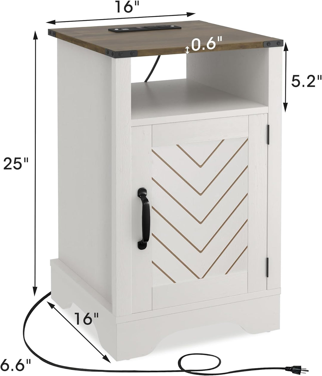 Nightstand Set with Charging Station, Farmhouse Bedside Table